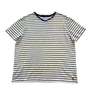 Polo Ralph Lauren Men Medium Striped Short Sleeve T-Shirt 100% Cotton V-neck XL